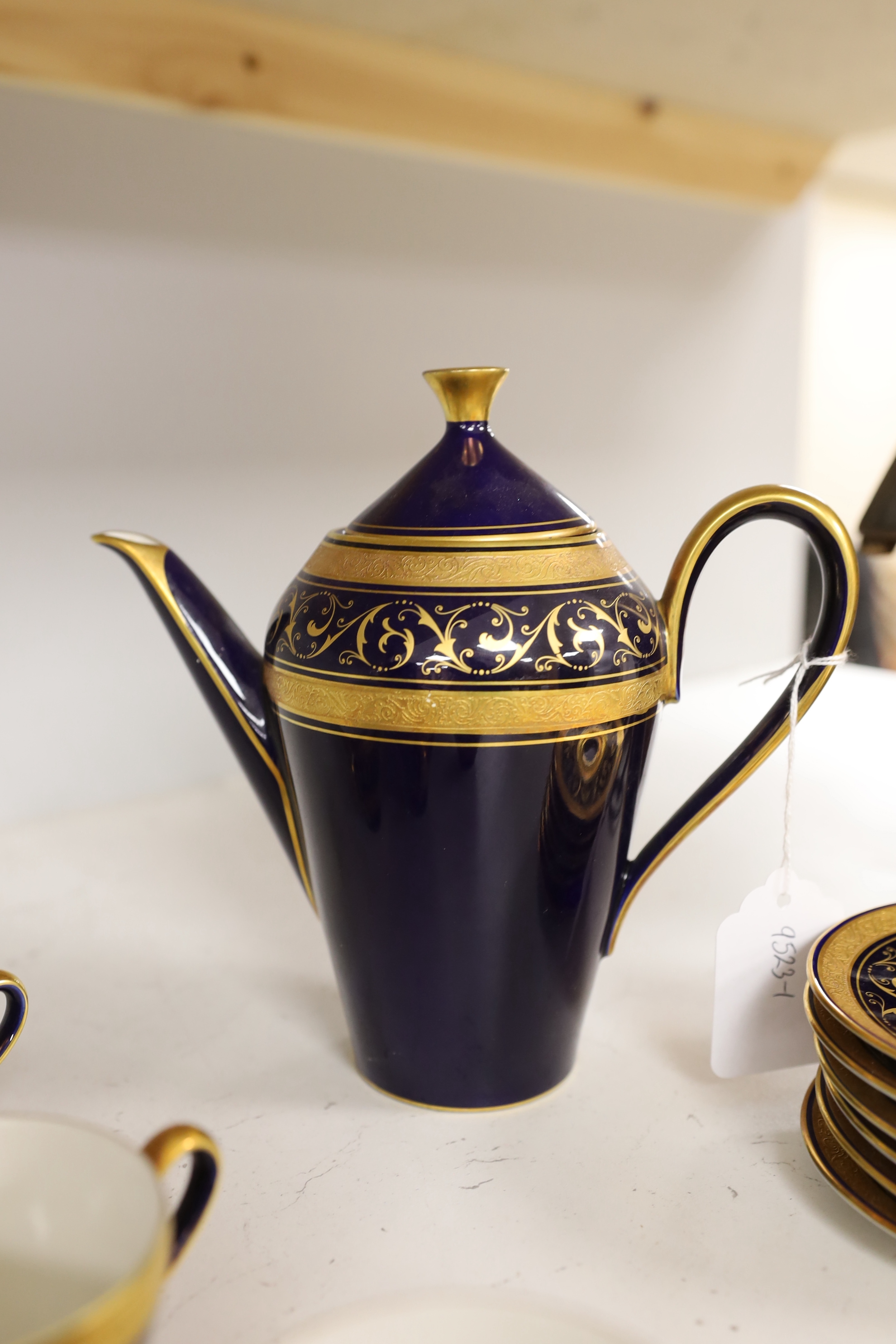 A Lindner cobalt and gilt part coffee set